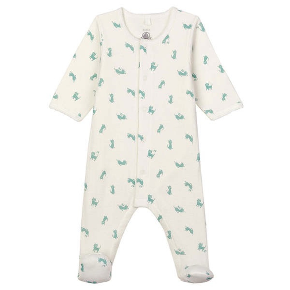Petit Bateau Bodypyjama Cotton Baby Pyjama Footie 9M - Green Cat Print